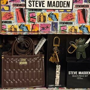 Steve Madden 4-Piece Quilted Satchel & Bag Charm Gift Set NWT